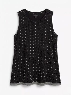 J Jill Wearever Black White Polka Dot Layering Tank Top Tunic Sz M Classic Boho